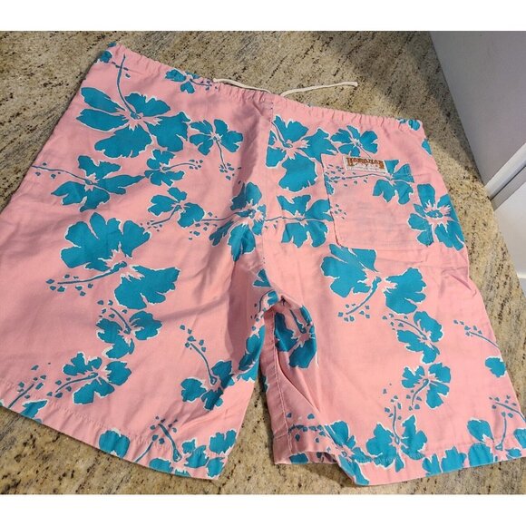 Vintage Men's Size XL Hawaiian Style Honolulu Pink Blue Shorts 36x7 Drawstring - Picture 4 of 13